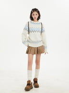 Fair Isle Jacquard White Crewneck Pullover - COPPING THREADS - CT Select