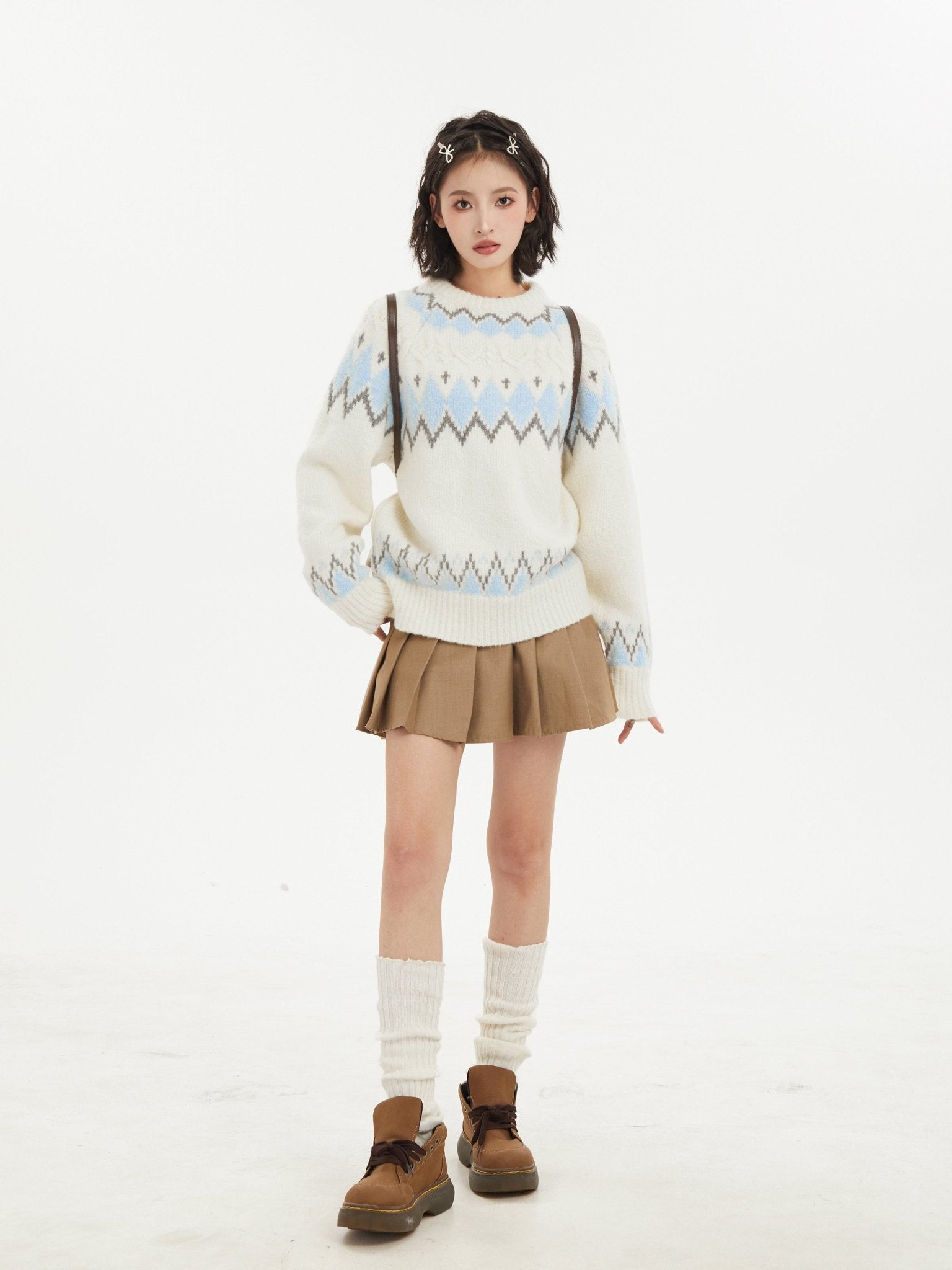 Fair Isle Jacquard White Crewneck Pullover - COPPING THREADS - CT Select