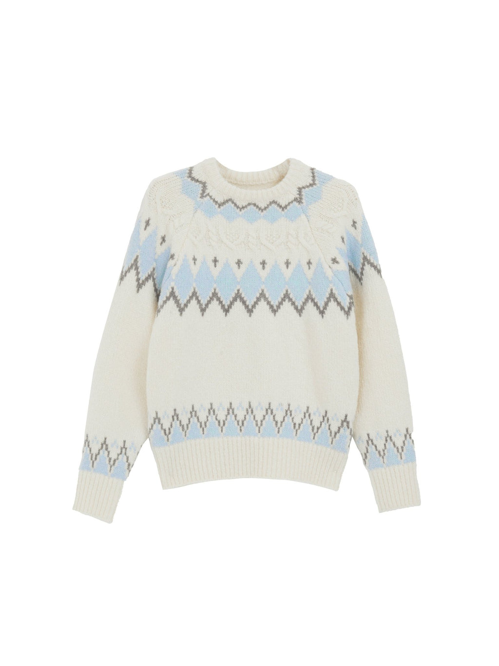 Fair Isle Jacquard White Crewneck Pullover - COPPING THREADS - CT Select