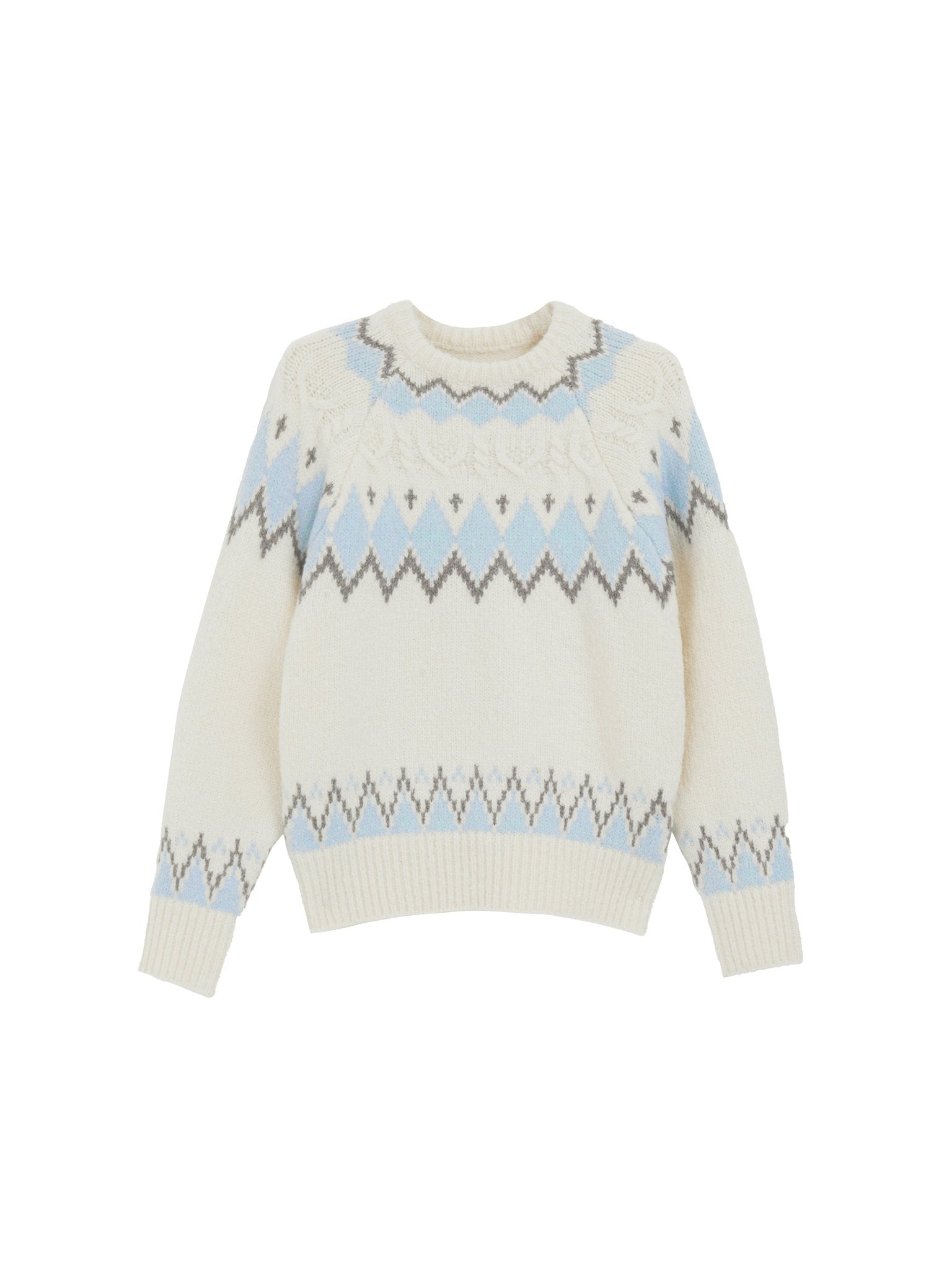 Fair Isle Jacquard White Crewneck Pullover - COPPING THREADS - CT Select