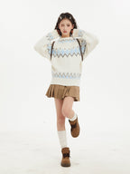 Fair Isle Jacquard White Crewneck Pullover - COPPING THREADS - CT Select