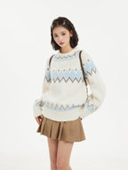 Fair Isle Jacquard White Crewneck Pullover - COPPING THREADS - CT Select