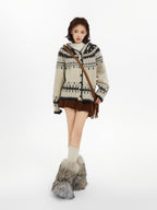Fair Isle Pattern Hooded Knit Sweater Cardigan - COPPING THREADS - CT Select