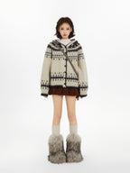 Fair Isle Pattern Hooded Knit Sweater Cardigan - COPPING THREADS - CT Select