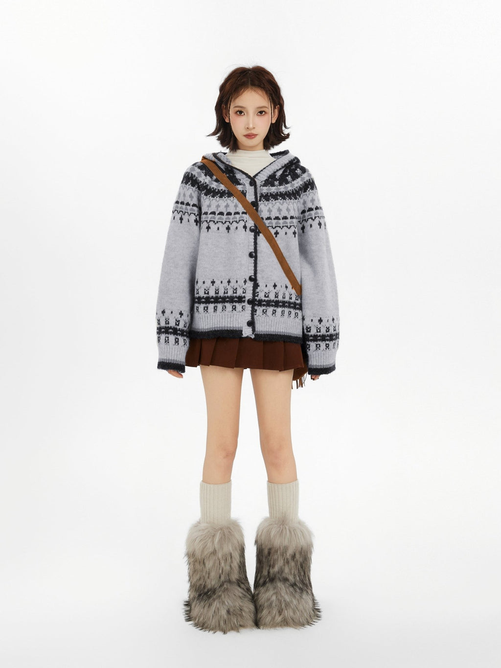 Fair Isle Pattern Hooded Knit Sweater Cardigan - COPPING THREADS - CT Select