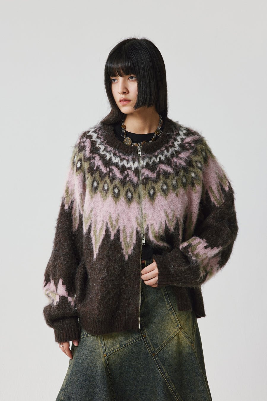 Fair Isle Pattern Wool Blend Cardigan - COPPING THREADS - CHICISLAND