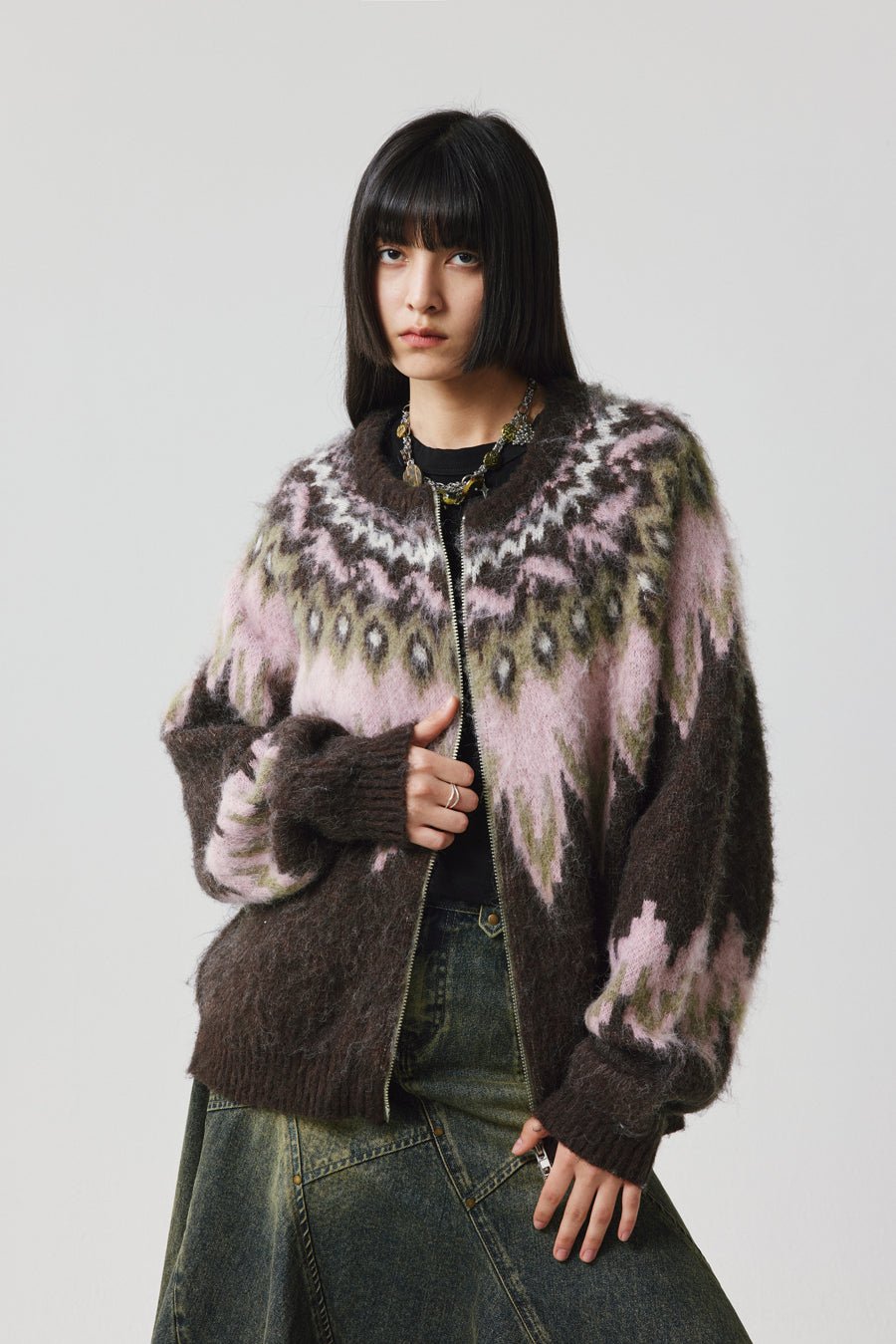 Fair Isle Pattern Wool Blend Cardigan - COPPING THREADS - CHICISLAND