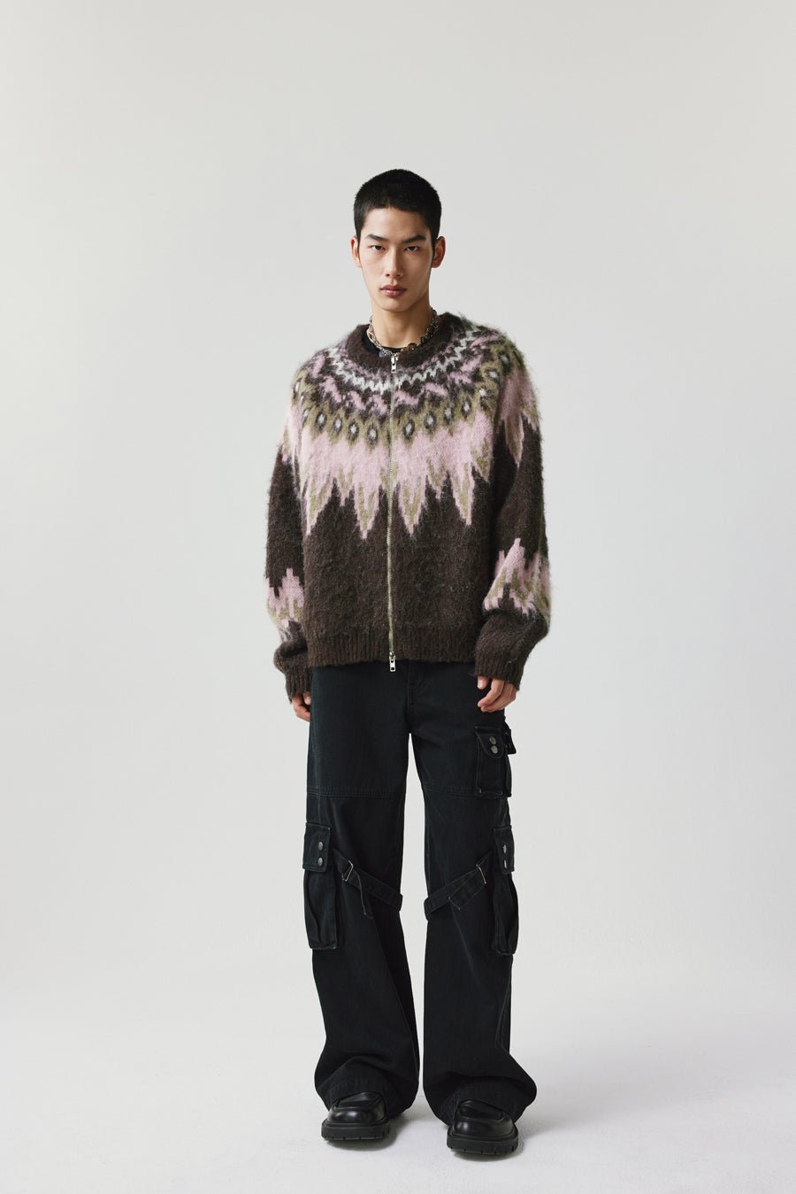 Fair Isle Pattern Wool Blend Cardigan - COPPING THREADS - CHICISLAND