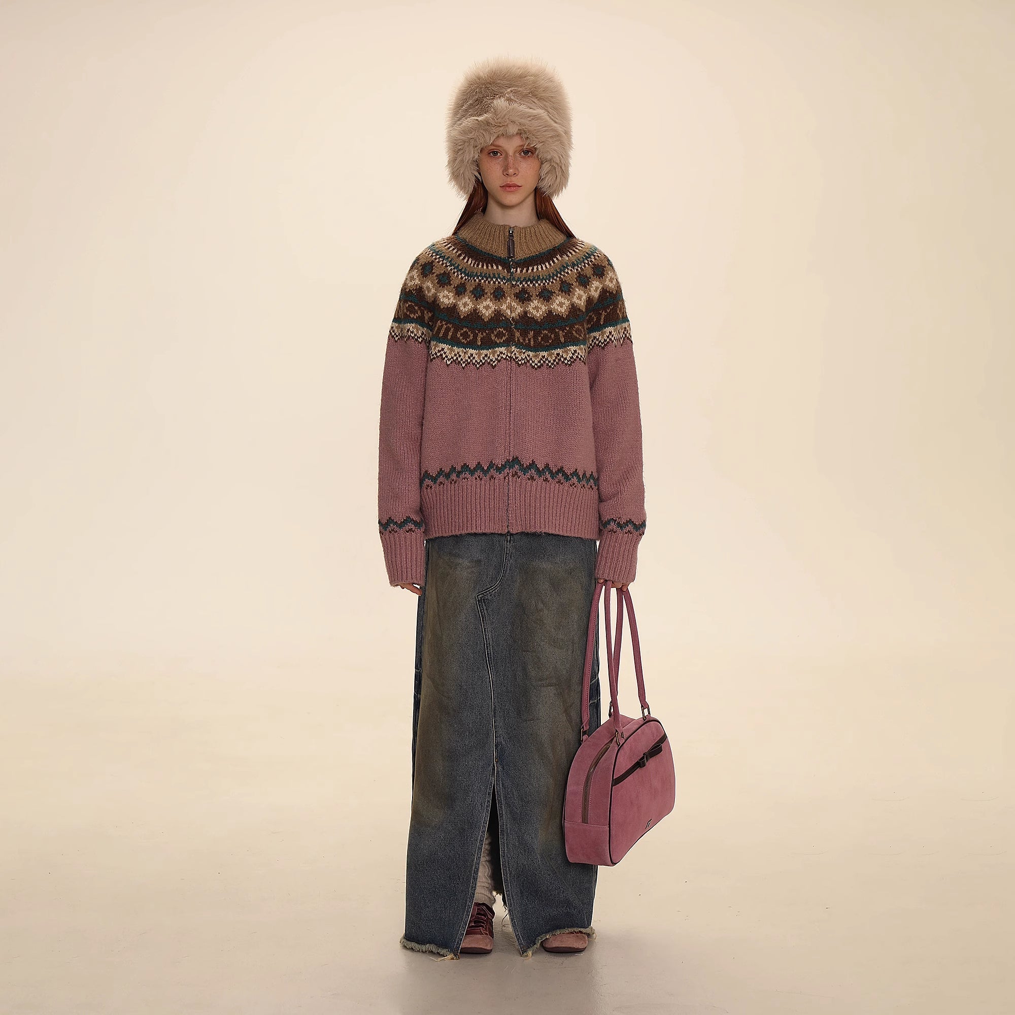 Fair Isle Pattern Zipper Cardigan Knit Sweater - COPPING THREADS - MOROMORO