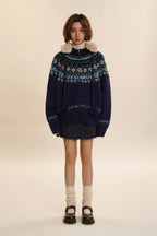 Fair Isle Pattern Zipper Cardigan Knit Sweater - COPPING THREADS - MOROMORO