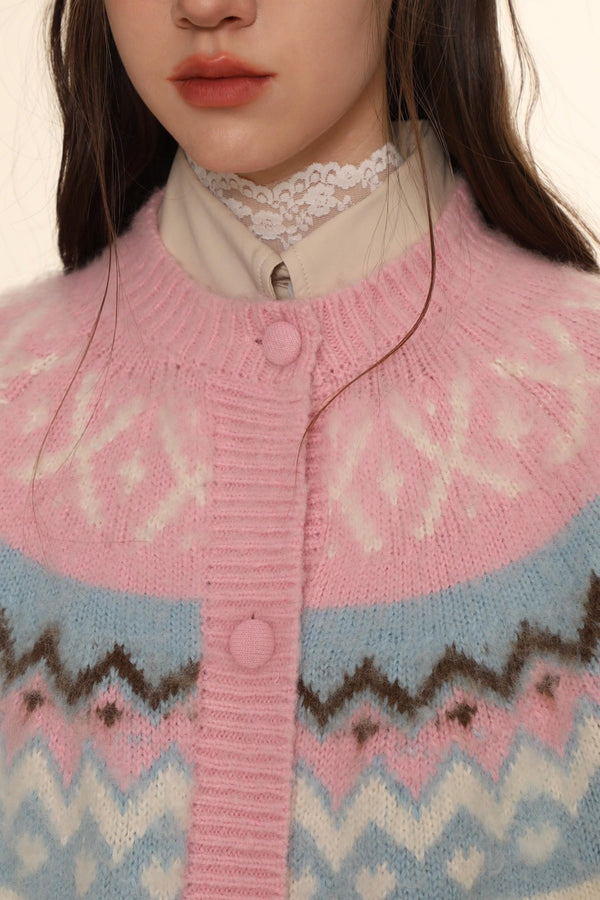 Fair Isle Round - neck Knit Cardigan Sweater - COPPING THREADS - MOROMORO
