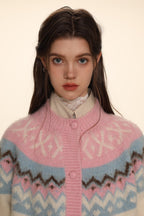 Fair Isle Round - neck Knit Cardigan Sweater - COPPING THREADS - MOROMORO