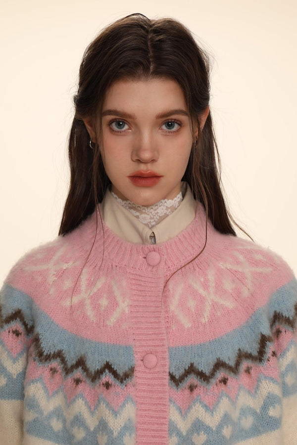 Fair Isle Round - neck Knit Cardigan Sweater - COPPING THREADS - MOROMORO