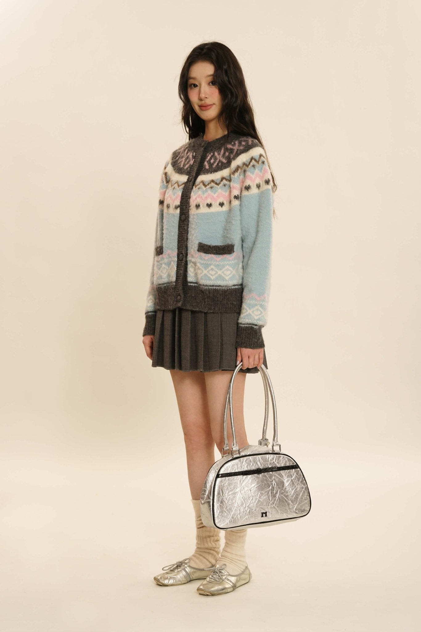 Fair Isle Round Neck Knit Cardigan Sweater - COPPING THREADS - MOROMORO