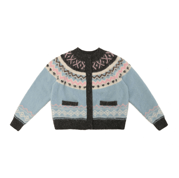 Fair Isle Round - neck Knit Cardigan Sweater - COPPING THREADS - MOROMORO