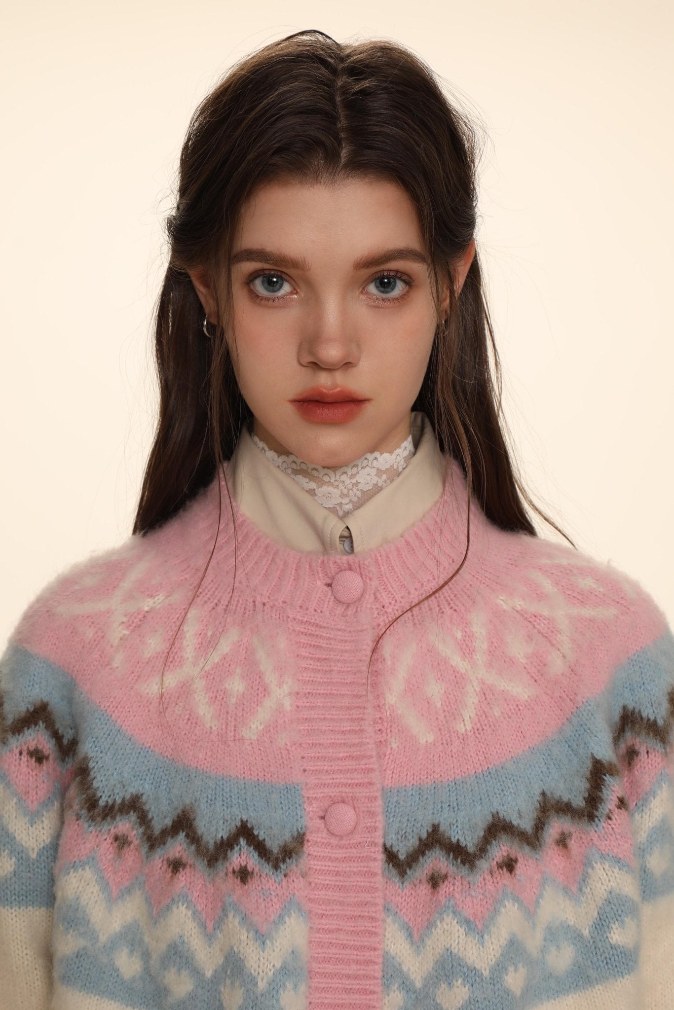 Fair Isle Round Neck Knit Cardigan Sweater - COPPING THREADS - MOROMORO