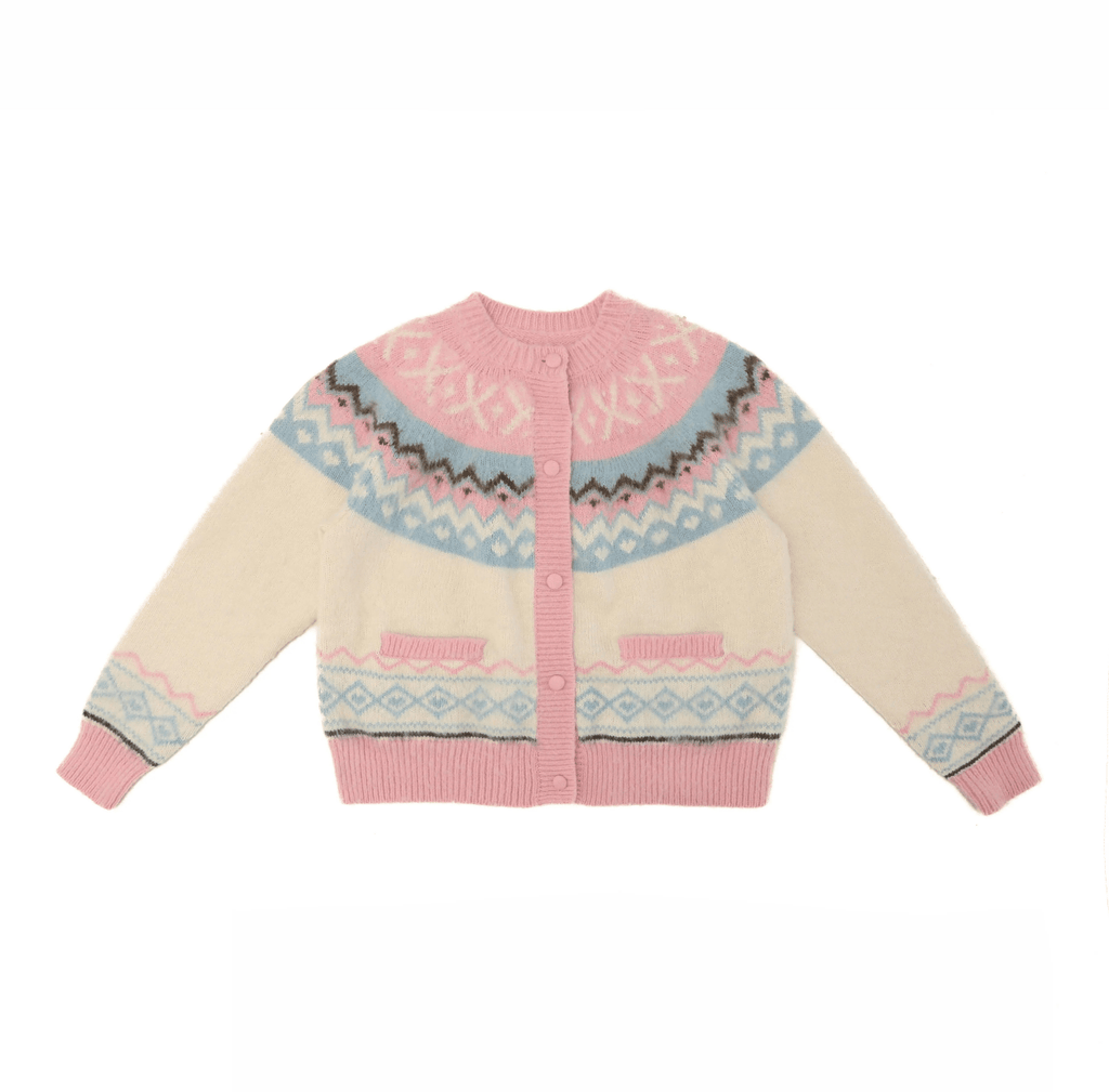 Fair Isle Round - neck Knit Cardigan Sweater - COPPING THREADS - MOROMORO