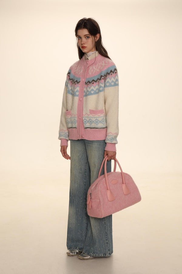 Fair Isle Round Neck Knit Cardigan Sweater - COPPING THREADS - MOROMORO