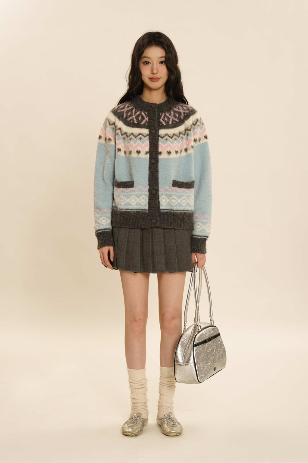 Fair Isle Round - neck Knit Cardigan Sweater - COPPING THREADS - MOROMORO