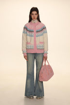 Fair Isle Round - neck Knit Cardigan Sweater - COPPING THREADS - MOROMORO
