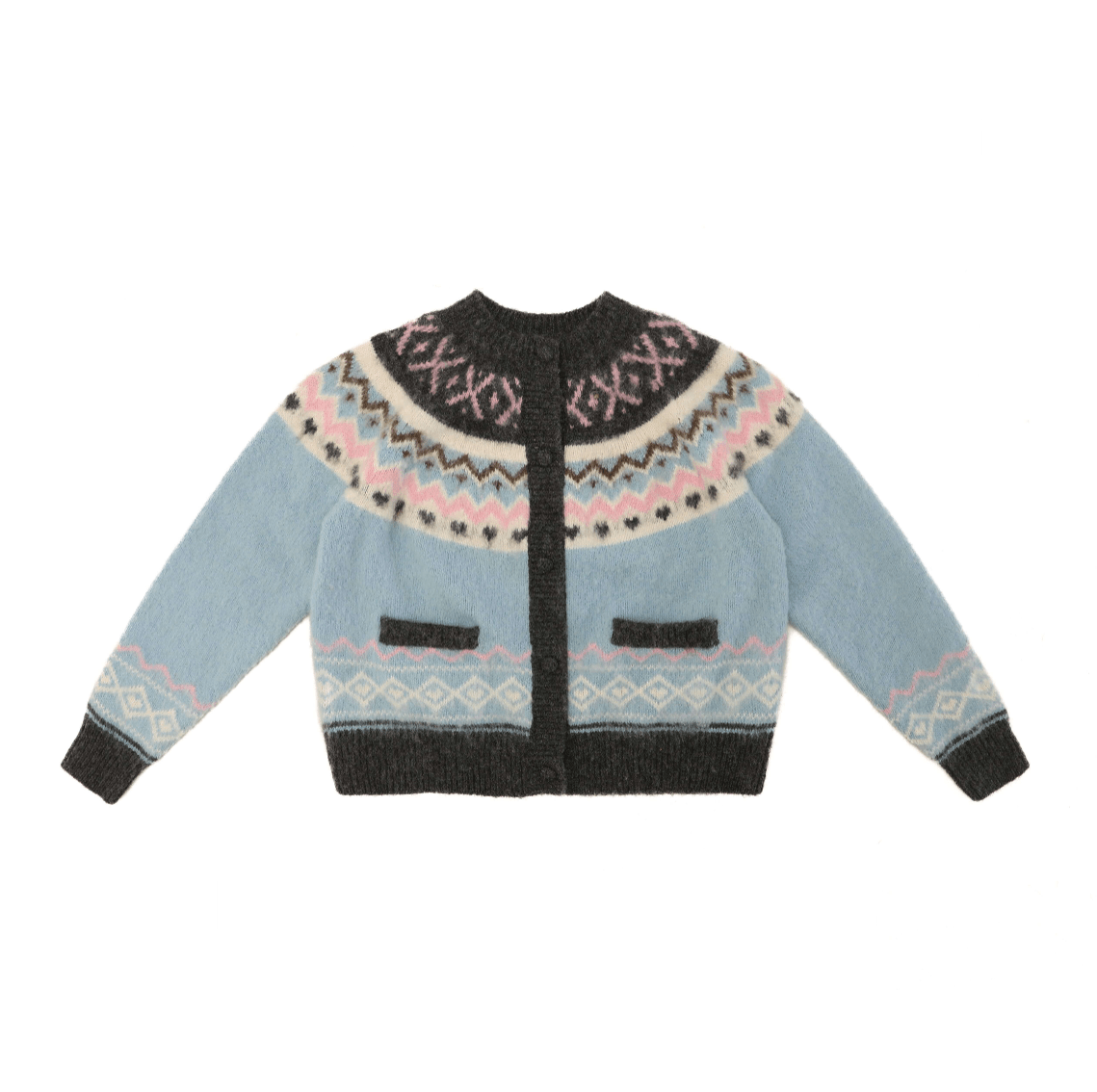 Fair Isle Round Neck Knit Cardigan Sweater - COPPING THREADS - MOROMORO