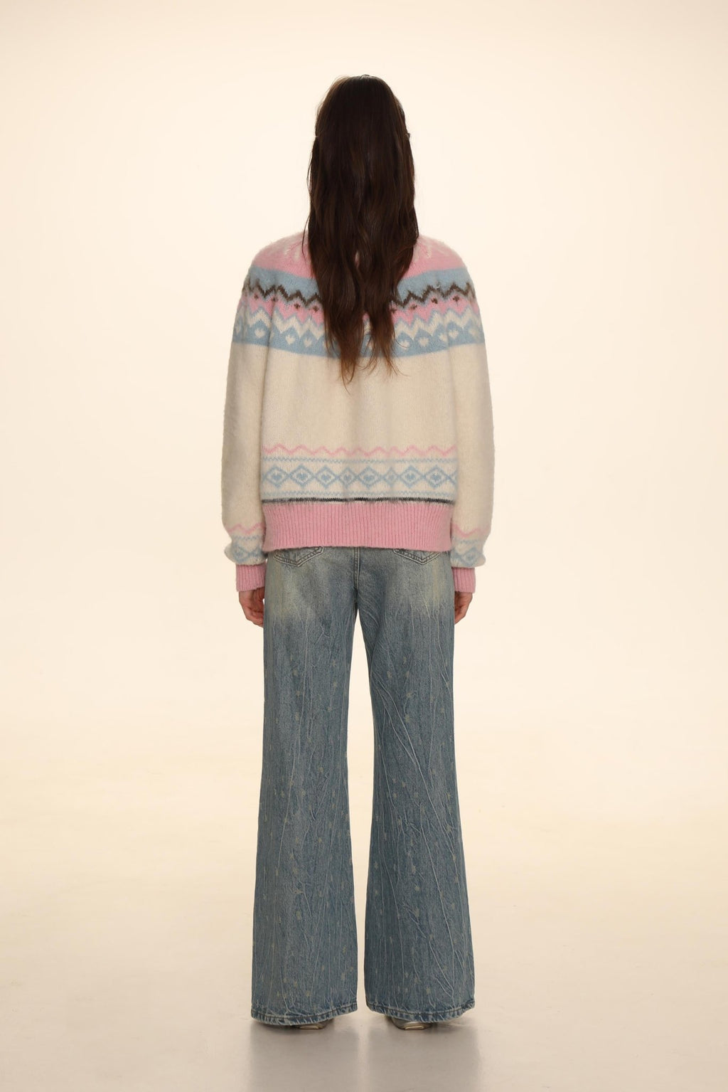 Fair Isle Round Neck Knit Cardigan Sweater - COPPING THREADS - MOROMORO
