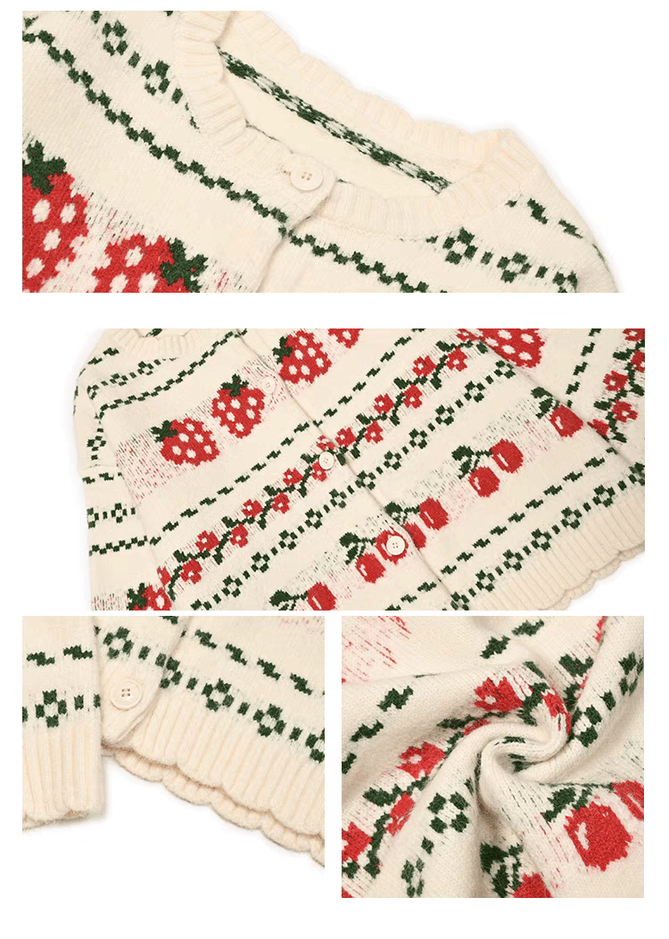 Fair Isle Strawberry Cream Colorblock Knit Cardigan Sweater - COPPING THREADS - CHICISLAND