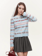 Fair Isle Striped Bowknot Pattern Jacquard Knit Cardigan - COPPING THREADS - CHICISLAND