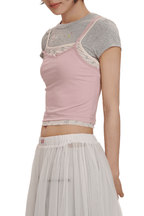 Faux 3 - Piece Layered Look Lace Trim Tee - COPPING THREADS - MOROMORO