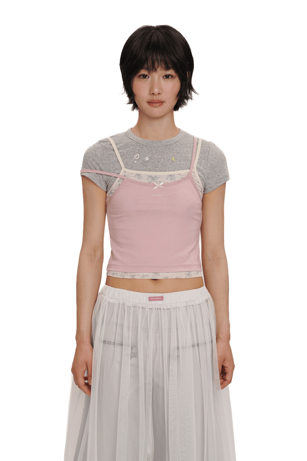 Faux 3 - Piece Layered Look Lace Trim Tee - COPPING THREADS - MOROMORO