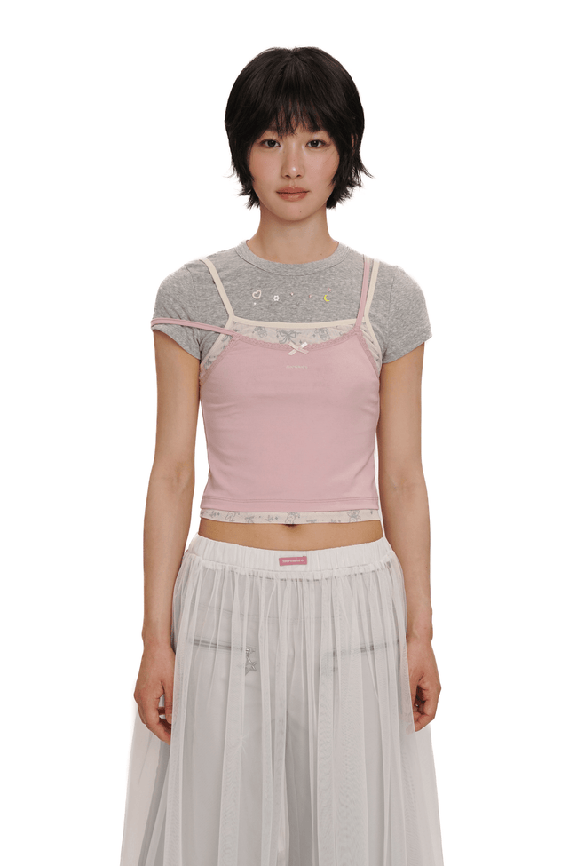 Faux 3 - Piece Layered Look Lace Trim Tee - COPPING THREADS - MOROMORO Hover Image