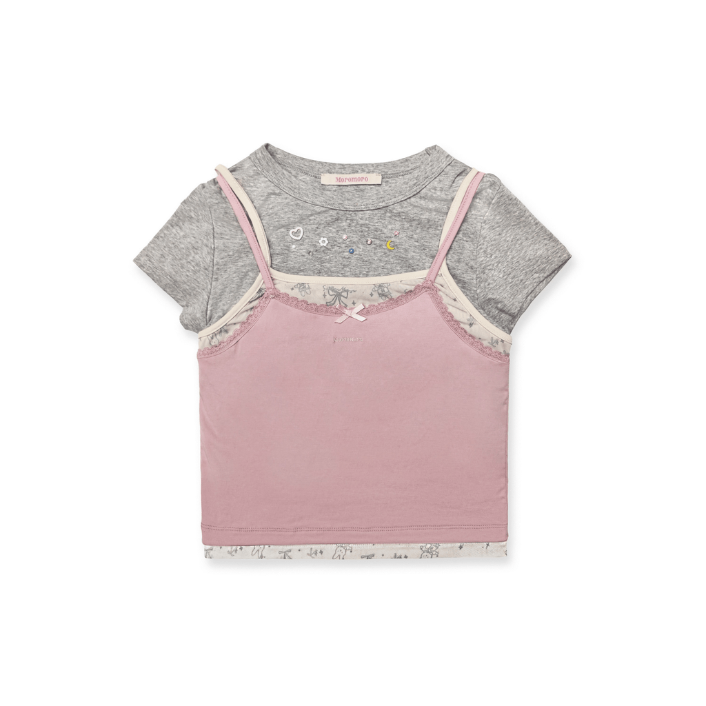 Faux 3 - Piece Layered Look Lace Trim Tee - COPPING THREADS - MOROMORO