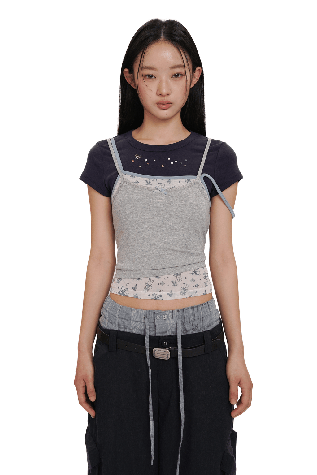 Faux 3 - Piece Layered Look Lace Trim Tee - COPPING THREADS - MOROMORO