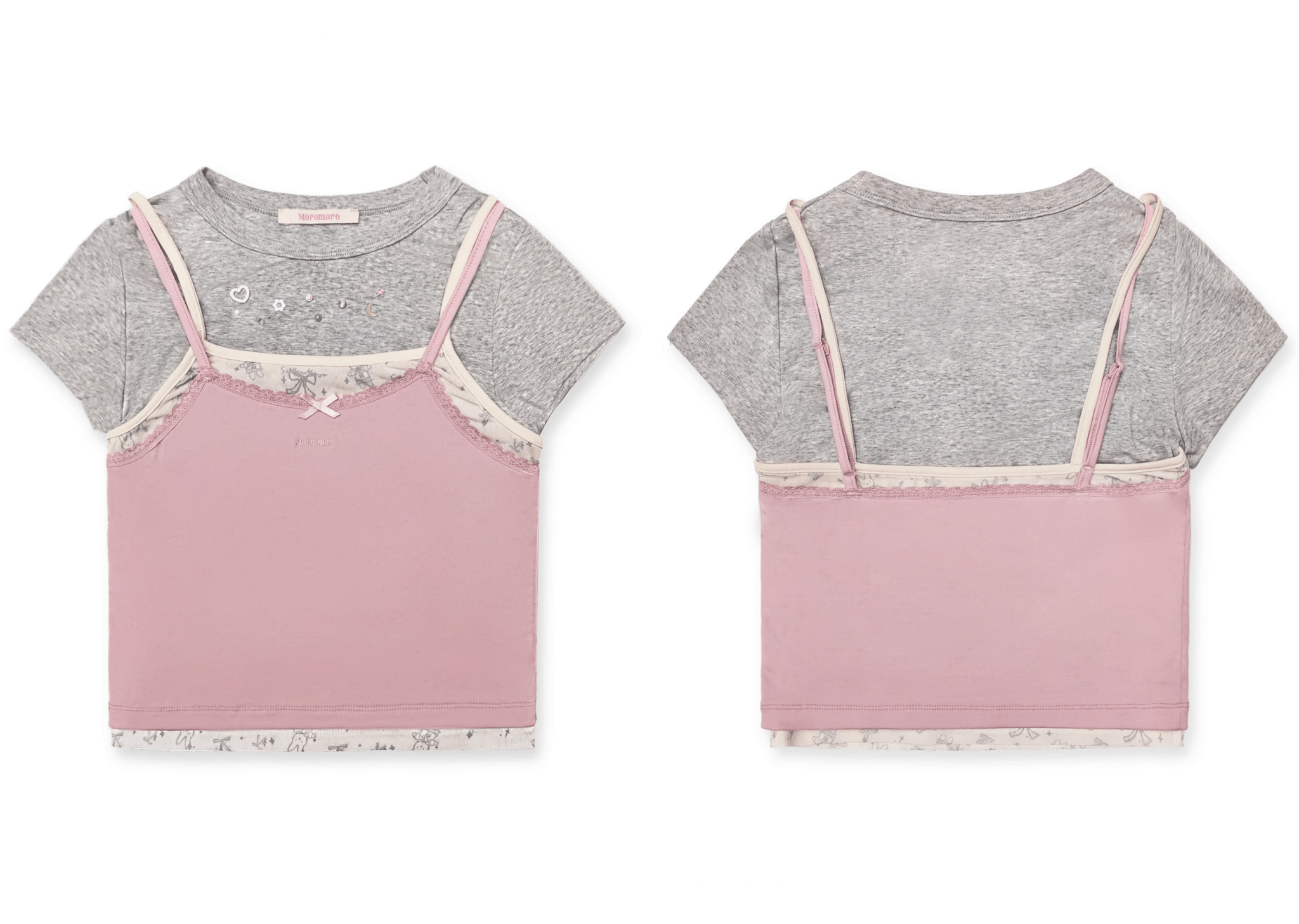 Faux 3 - Piece Layered Look Lace Trim Tee - COPPING THREADS - MOROMORO