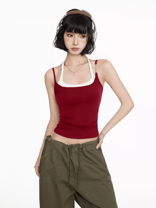 Faux Layered Halter Tank Top - COPPING THREADS - CT Select Hover Image