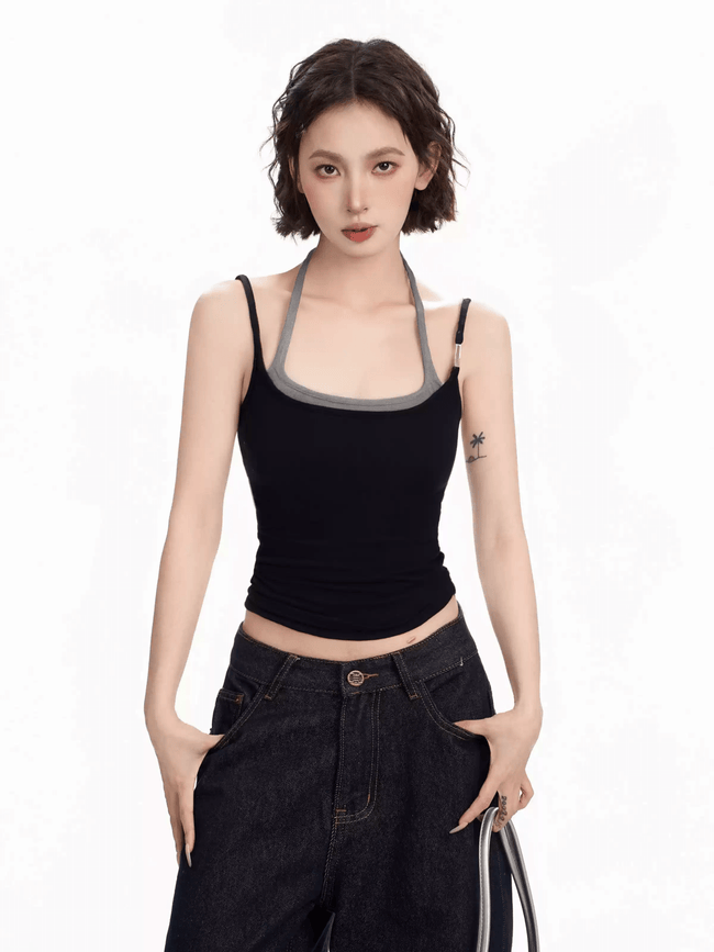 Faux Layered Halter Tank Top Main Image