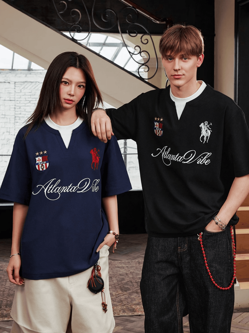 Faux Layered Jersey - Inspired Embroidered V - Neck Tee - COPPING THREADS - Harsh and Cruel