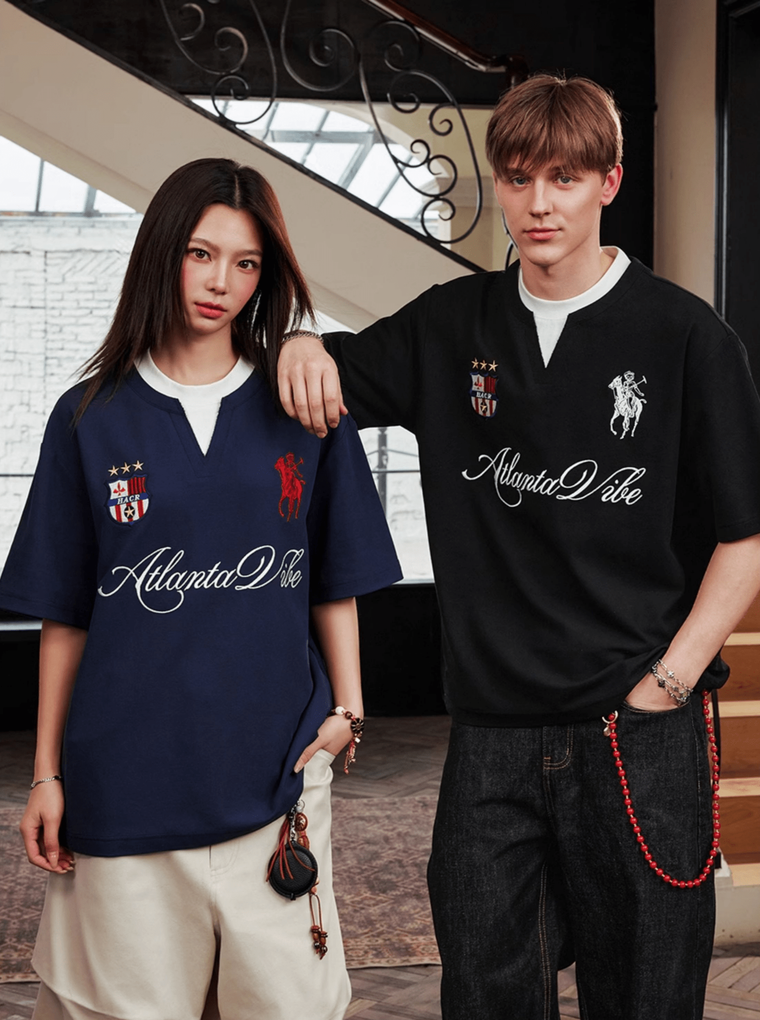 Faux Layered Jersey - Inspired Embroidered V - Neck Tee - COPPING THREADS - Harsh and Cruel