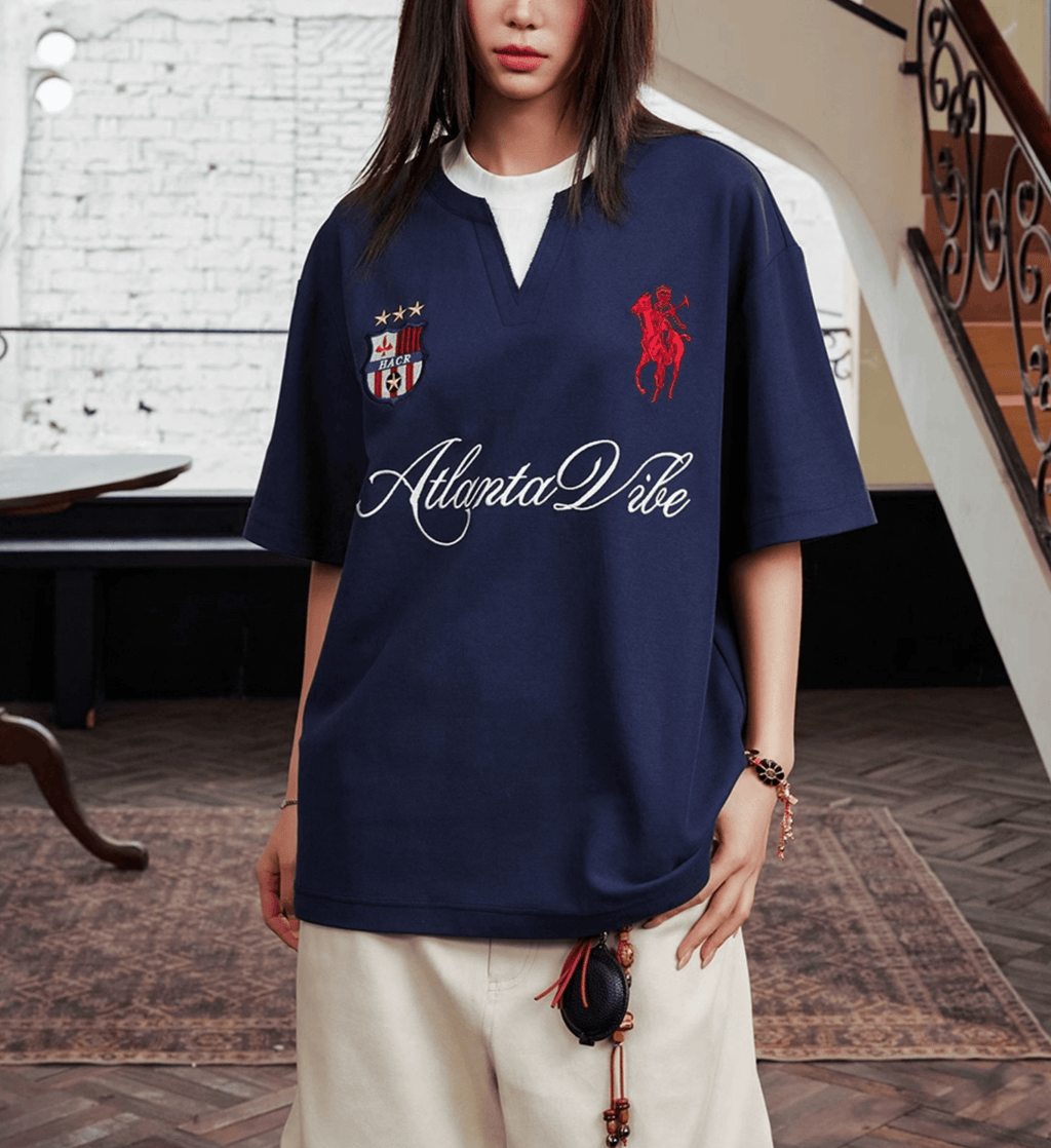 Faux Layered Jersey - Inspired Embroidered V - Neck Tee - COPPING THREADS - Harsh and Cruel