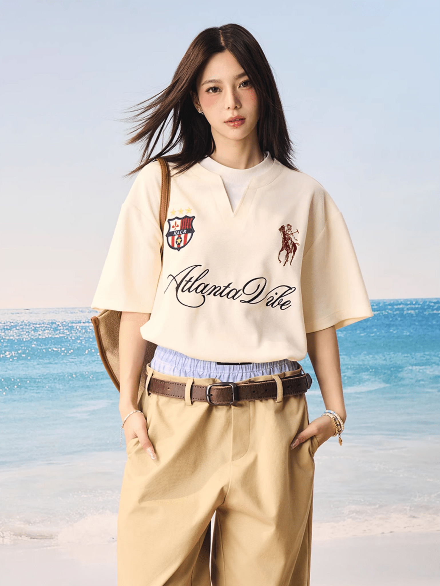 Faux Layered Jersey - Inspired Embroidered V - Neck Tee - COPPING THREADS - Harsh and Cruel