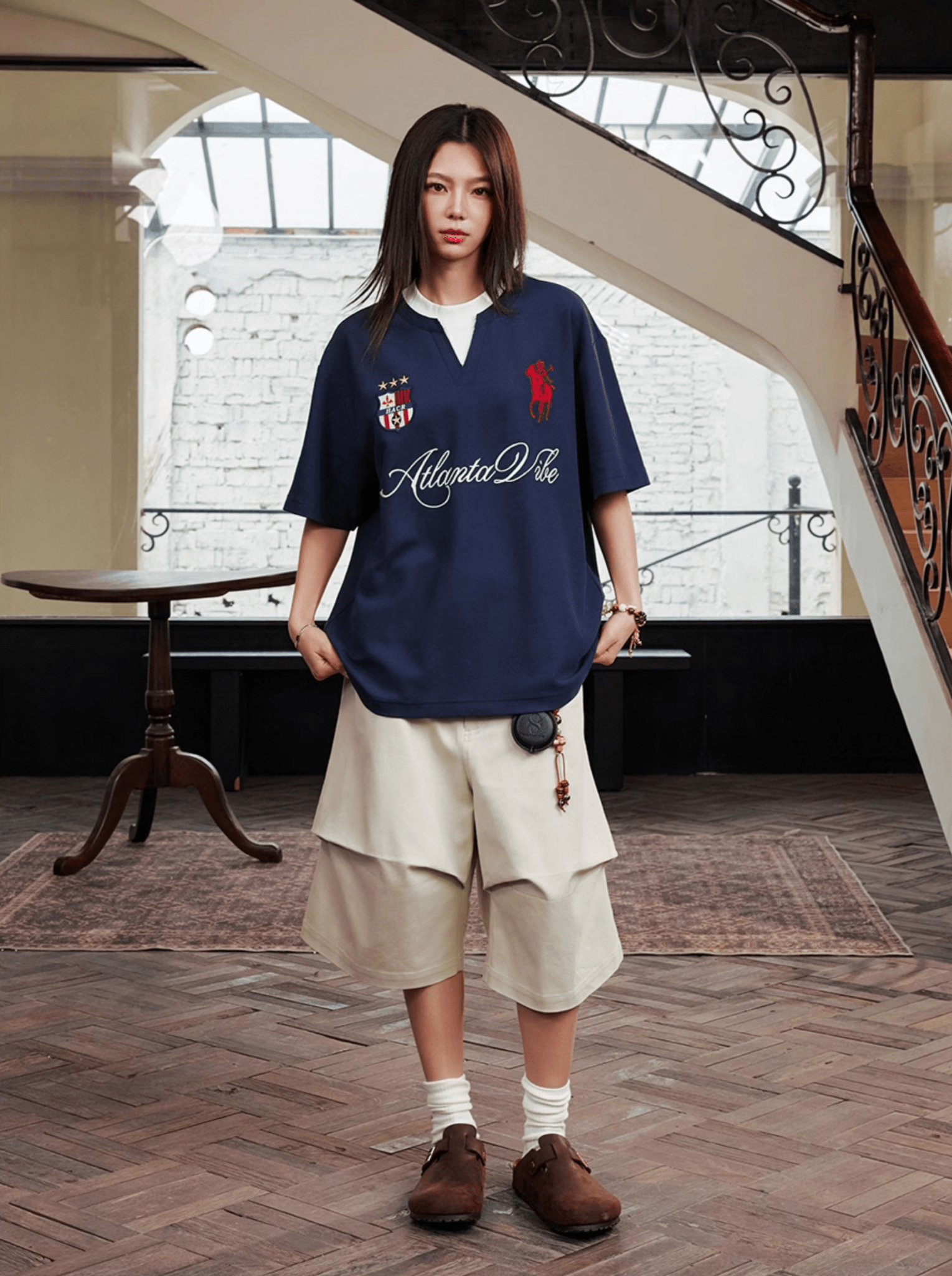 Faux Layered Jersey - Inspired Embroidered V - Neck Tee - COPPING THREADS - Harsh and Cruel
