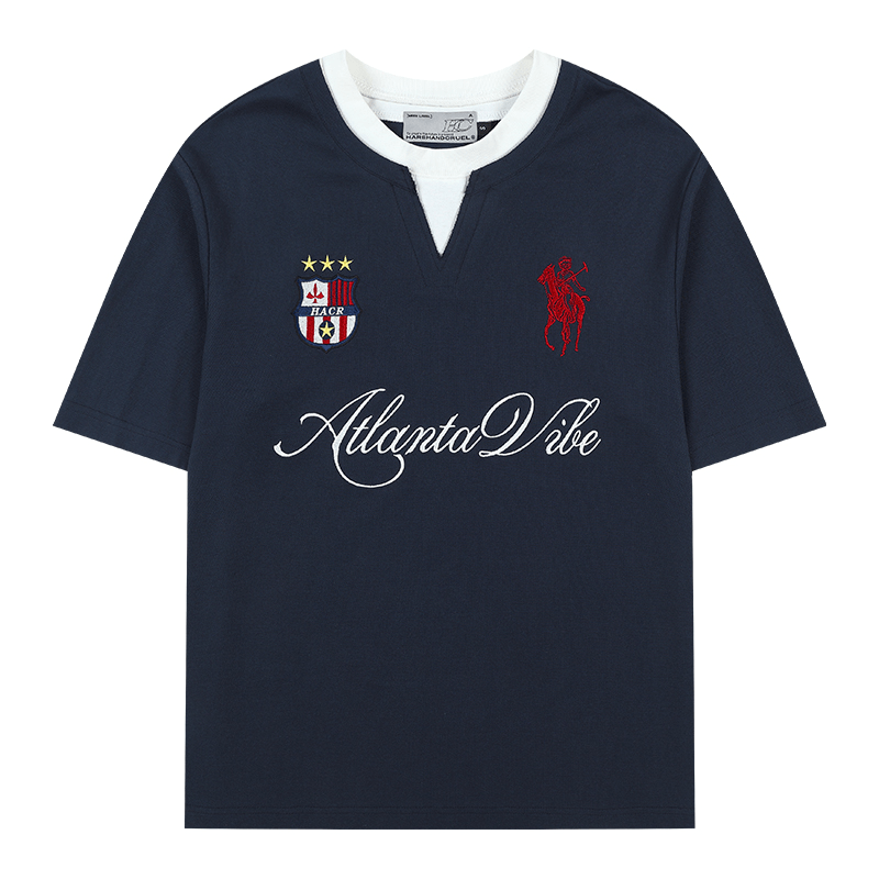 Faux Layered Jersey - Inspired Embroidered V - Neck Tee - COPPING THREADS - Harsh and Cruel