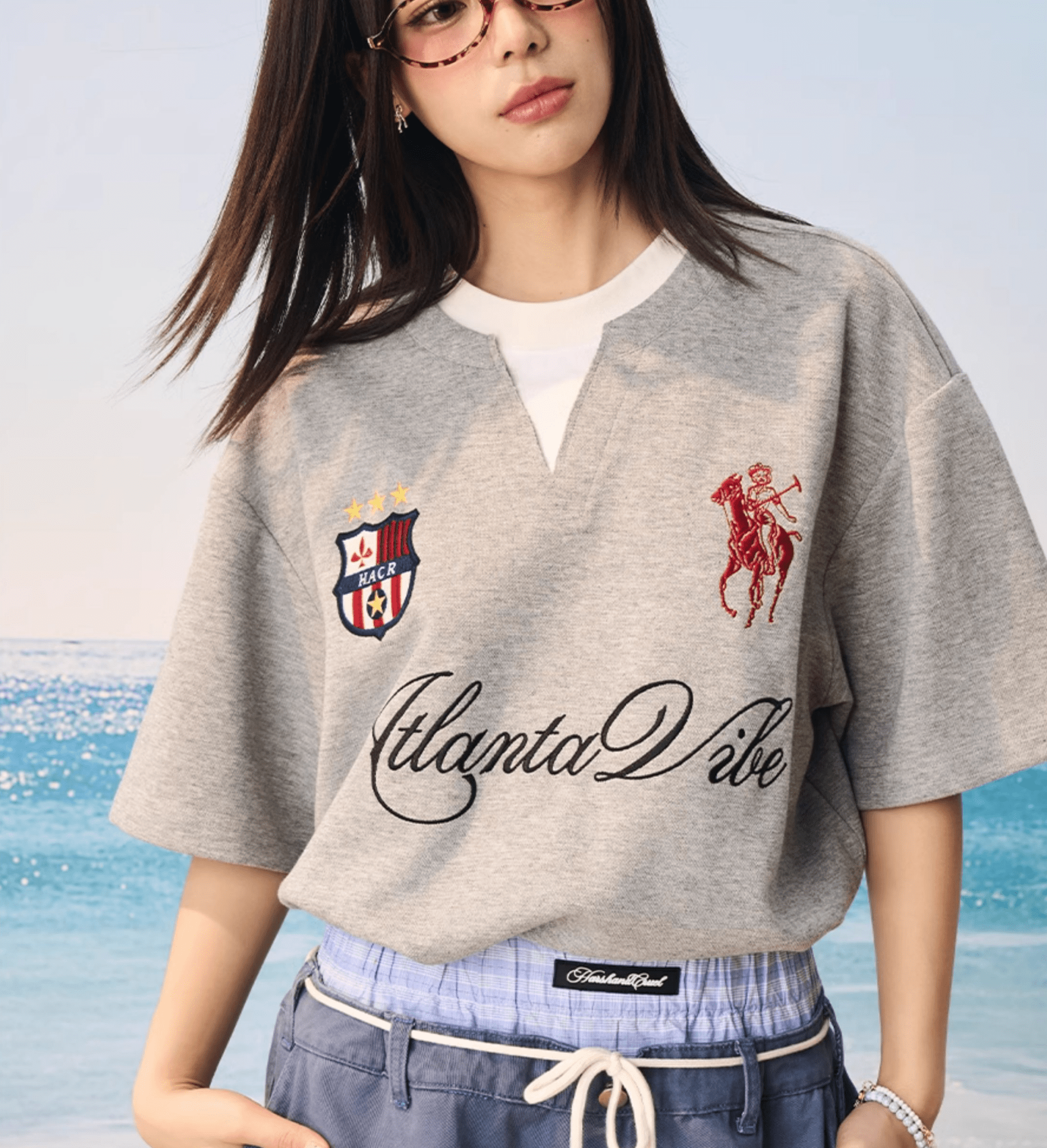 Faux Layered Jersey - Inspired Embroidered V - Neck Tee - COPPING THREADS - Harsh and Cruel