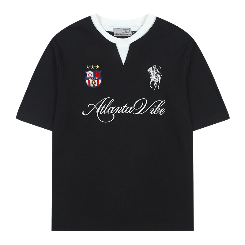 Faux Layered Jersey - Inspired Embroidered V - Neck Tee - COPPING THREADS - Harsh and Cruel