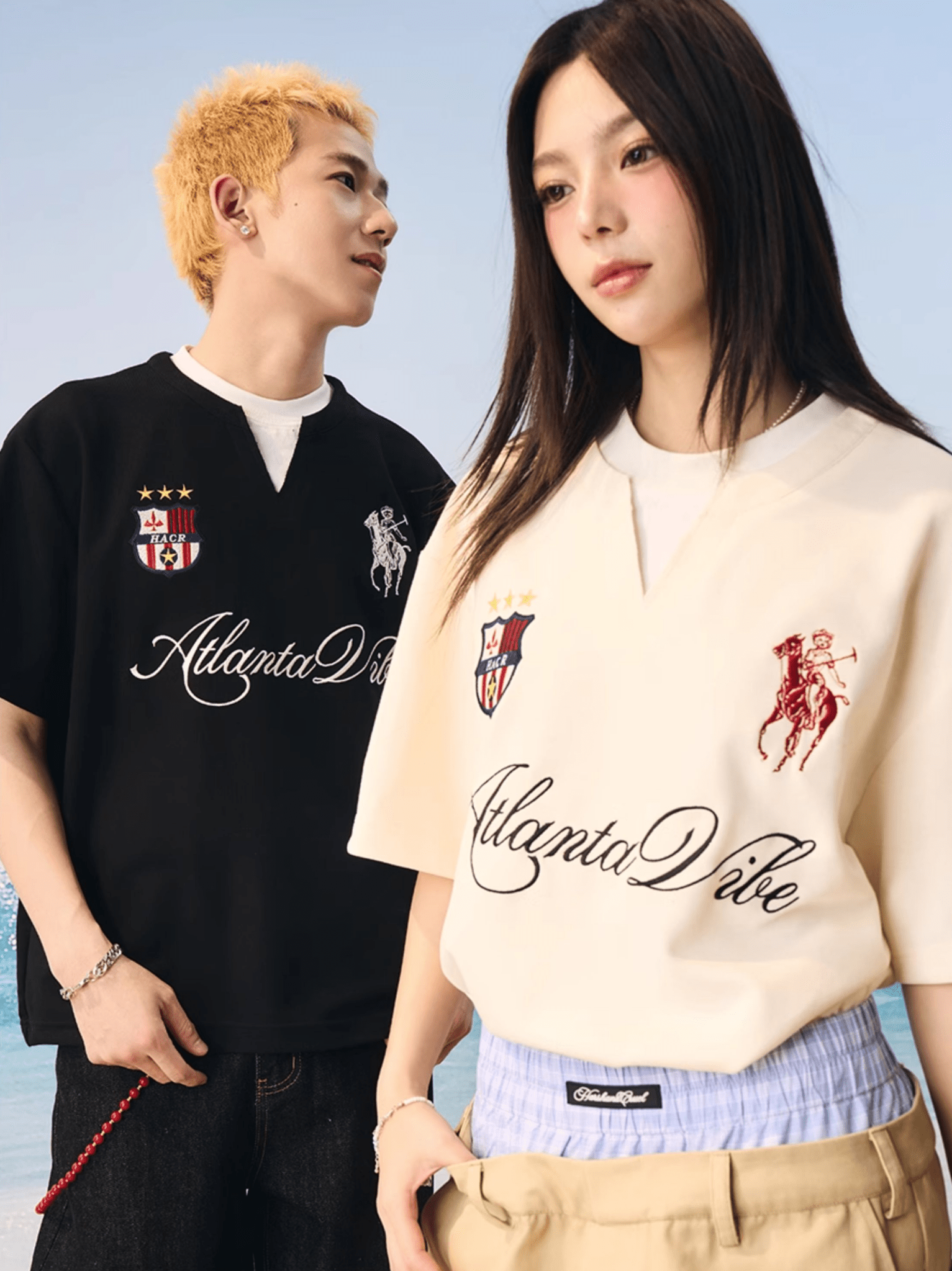 Faux Layered Jersey - Inspired Embroidered V - Neck Tee - COPPING THREADS - Harsh and Cruel