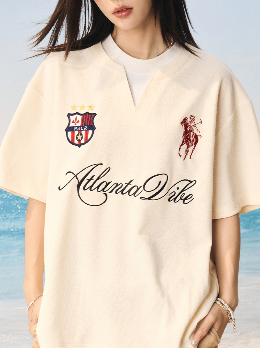 Faux Layered Jersey - Inspired Embroidered V - Neck Tee - COPPING THREADS - Harsh and Cruel