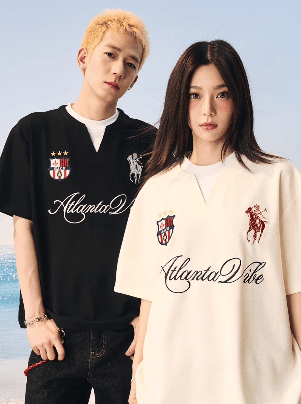 Faux Layered Jersey - Inspired Embroidered V - Neck Tee - COPPING THREADS - Harsh and Cruel