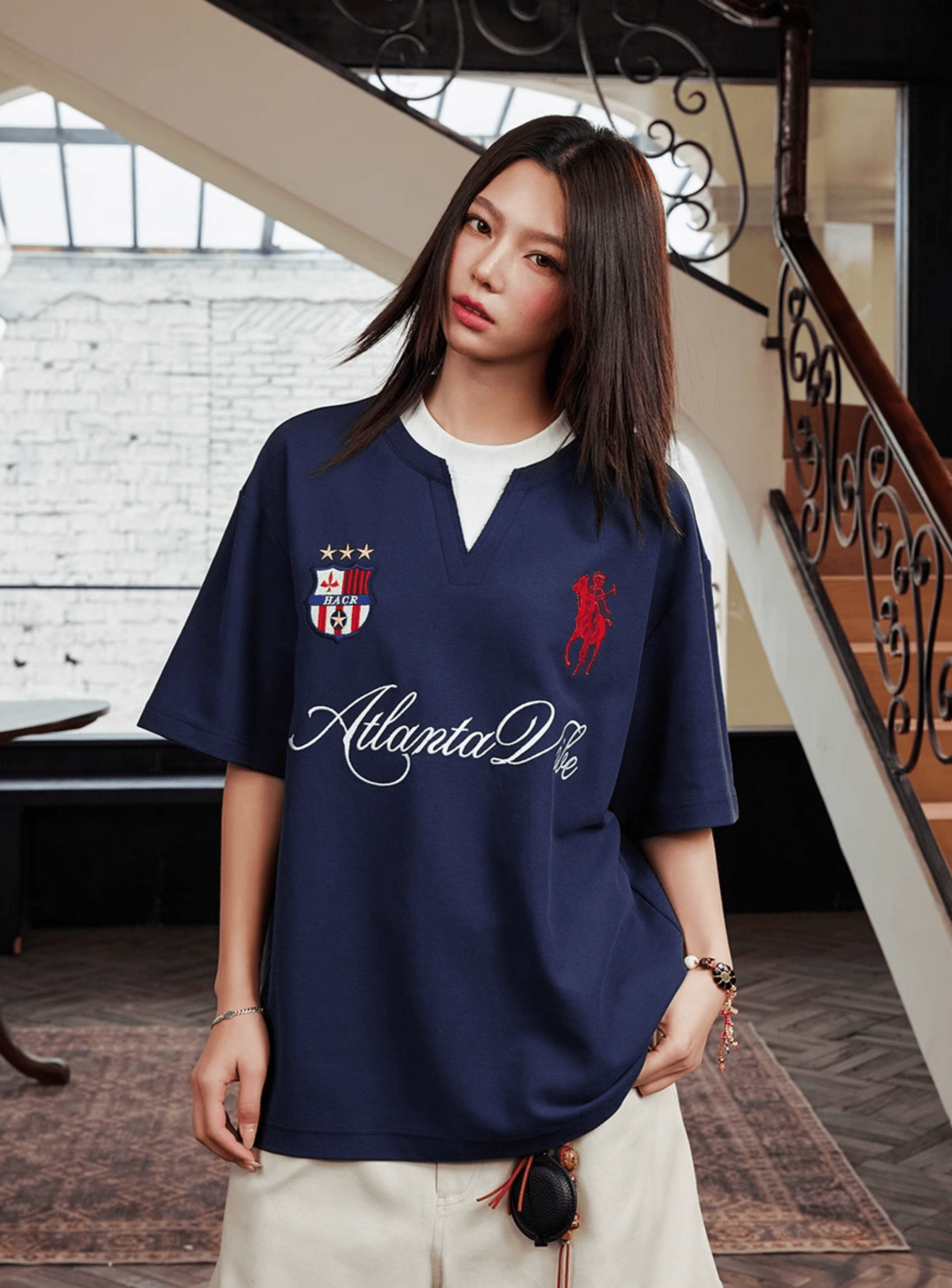 Faux Layered Jersey - Inspired Embroidered V - Neck Tee - COPPING THREADS - Harsh and Cruel