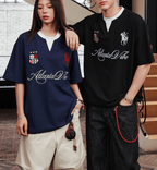 Faux Layered Jersey - Inspired Embroidered V - Neck Tee - COPPING THREADS - Harsh and Cruel