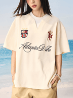 Faux Layered Jersey - Inspired Embroidered V - Neck Tee - COPPING THREADS - Harsh and Cruel